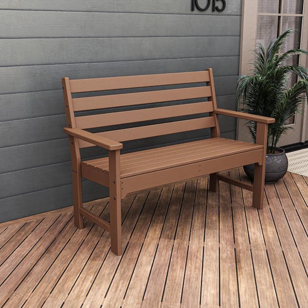 POLYWOOD Grant Park 48 in. 2-Person Teak Plastic Outdoor Bench