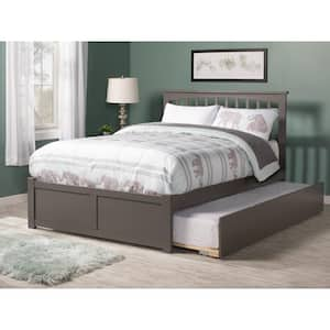 Mission Full Platform Bed with Flat Panel Foot Board and Twin Size Urban Trundle Bed in Grey