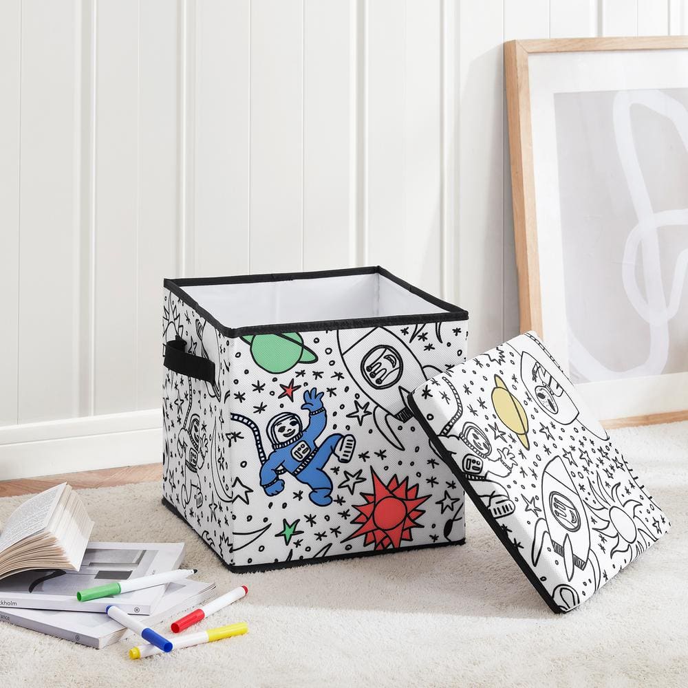 Kids Space Print Collapsible Coloring Storage Cube with Lid