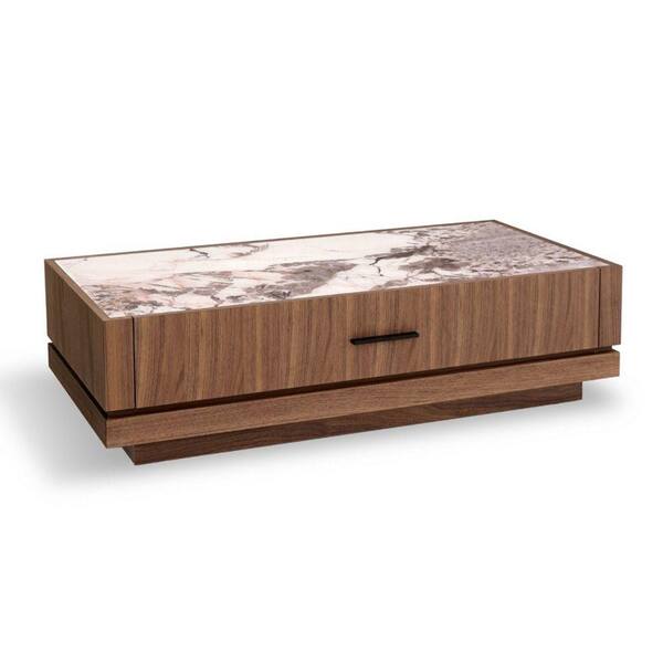 Benjara 47 in. Brown and Black Rectangle Glass Coffee Table with 2-Drawers
