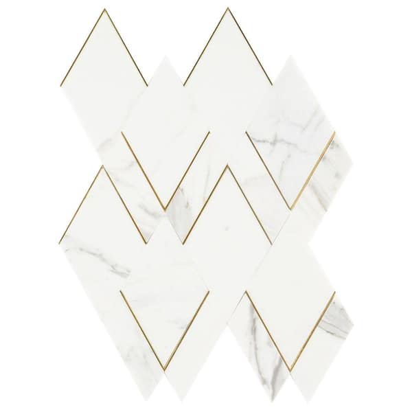 Ivy Hill Tile Mehko Calacatta 4 in. x 0.39 in. Polished Marble and Brass Wall Tile Sample