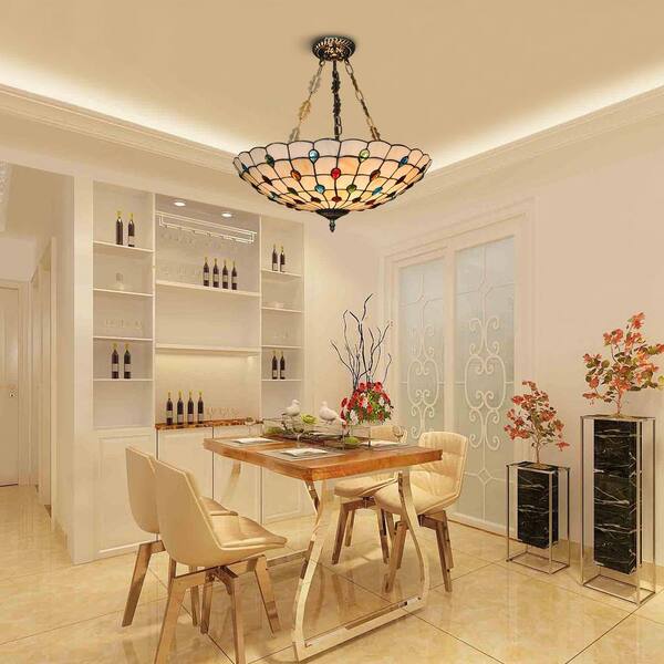 OUKANING 20.5 in. 5-Light Retro Stained 