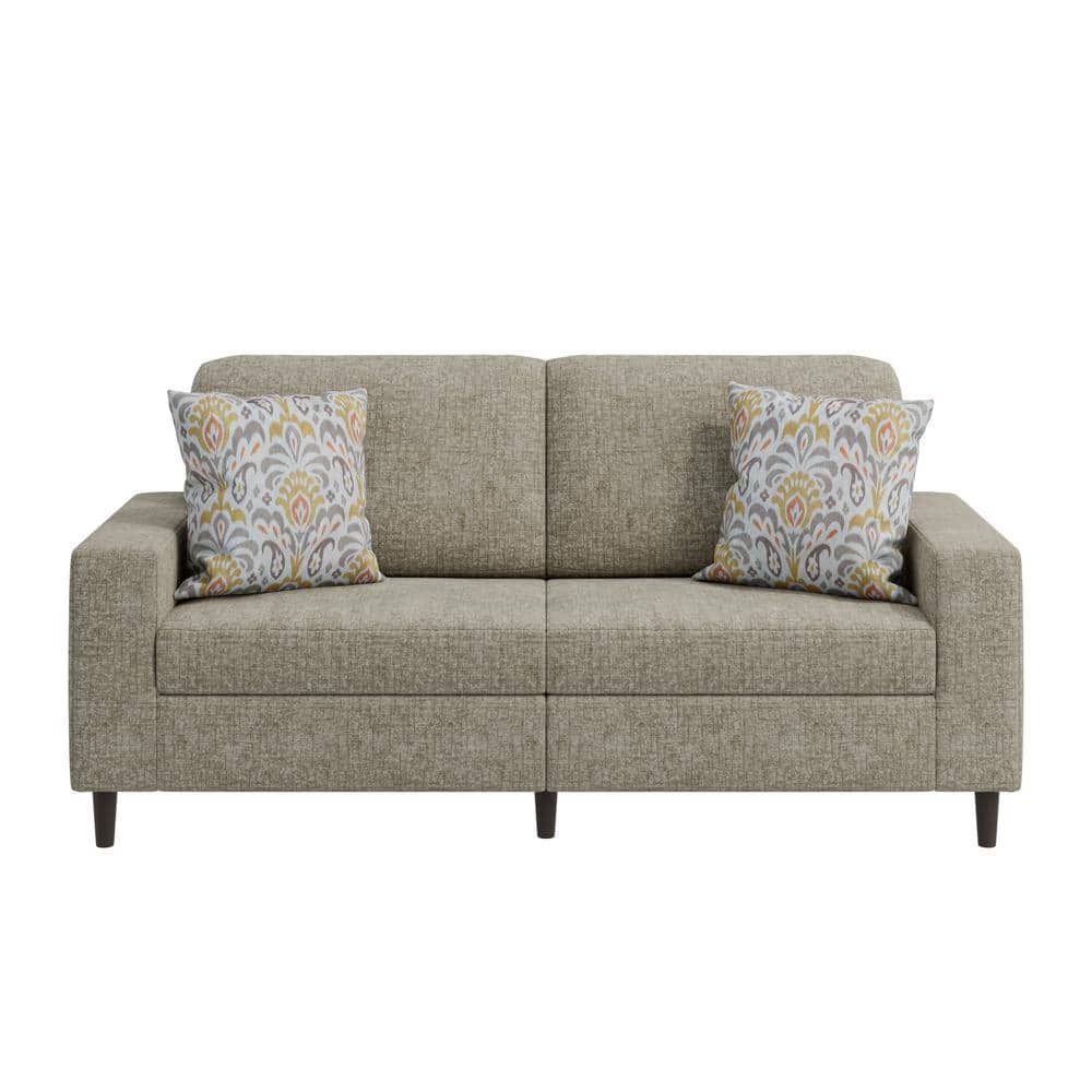 Textured Taupe Chenille Fabric Lawson Sofa with Solid Wood Legs