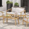 CHRISTOPHER KNIGHT HOME Orbit 2-Piece Acacia Wood Outdoor Patio Conversation Set with Beige Cushions, Light Teak 122507