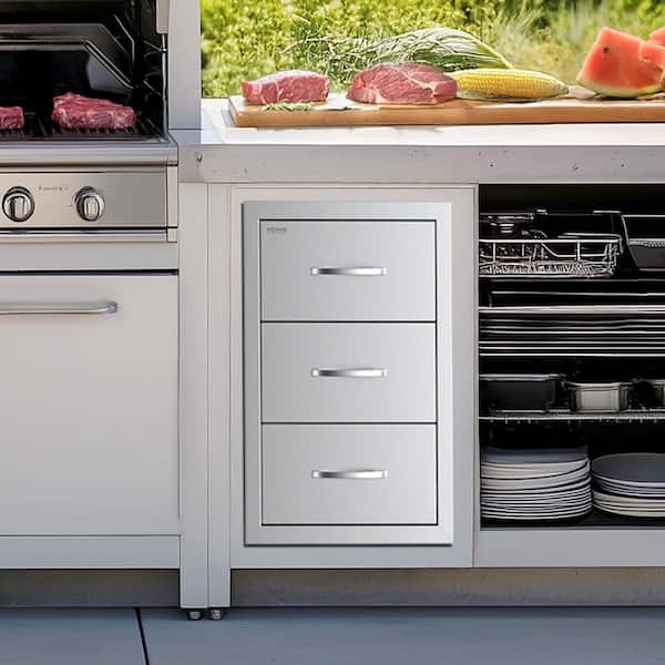 VEVOR Outdoor Kitchen Drawers, 16.5 in. W x 29 in. H x 20.5 in. D Triple Access Drawers, Stainless Steel Flush Mount Cabinets