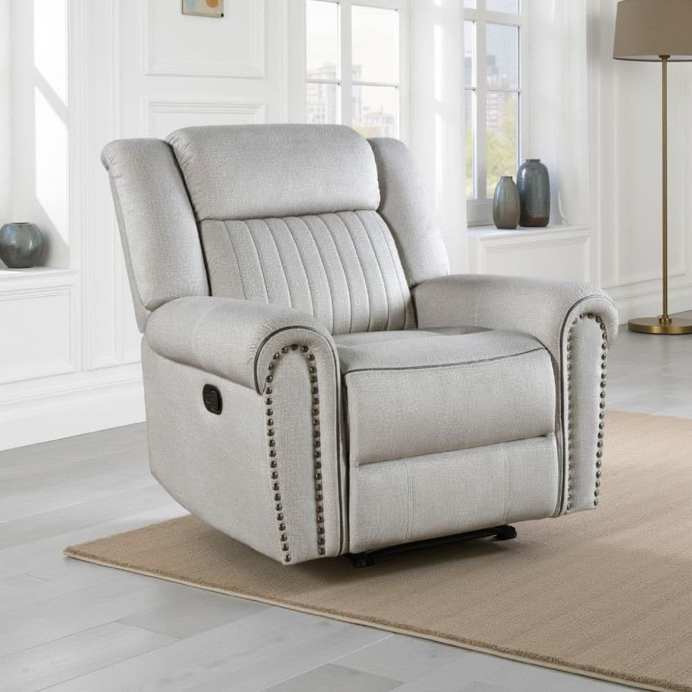 Benjara Ben Gray Microfiber Standard Recliner with Nailhead Trims