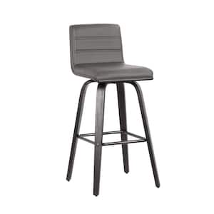 Vienna 30 in. H Bar Grey in Black Brushed Wood with Faux Leather Bar Stool