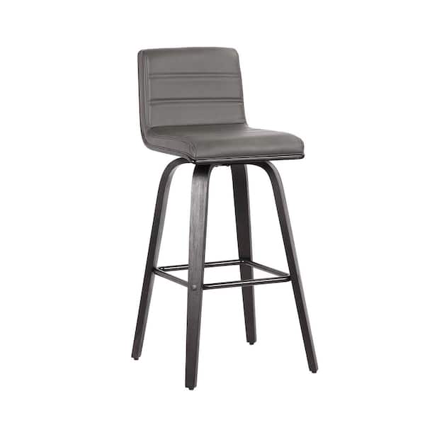Armen Living Vienna 30 in. H Bar Grey in Black Brushed Wood with Faux Leather Bar Stool