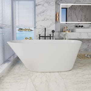 VELA 59 in. White Acrylic Single Slipper Freestanding Flatbottom Non-Whirlpool Soaking Bathtub