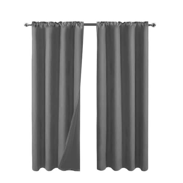 Grey Polyester 42 in. W x 63 in. L Insulated Thermal Rod Pocket Indoor Blackout Curtain, set of 2