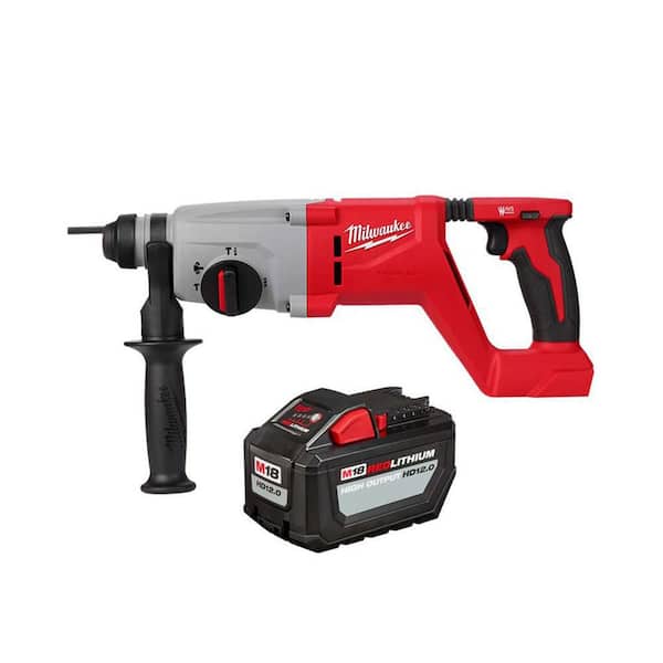 Milwaukee M18 18V Lithium-Ion Brushless Cordless 1 in. SDS-Plus D-Handle Rotary Hammer & High Output 12.0Ah Battery
