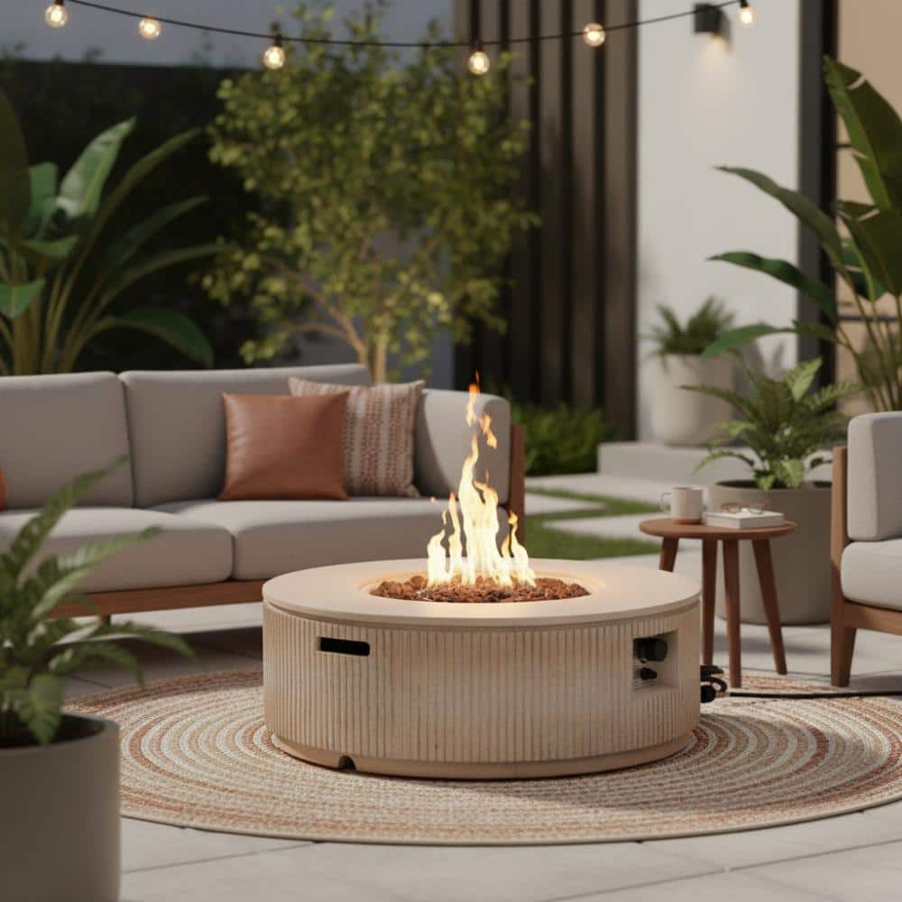 "38"" Brown Round Magnesium Oxide Propane 50,000 BTU Fire Pit Table for Courtyard,Patio" price history on PriceWatchPro