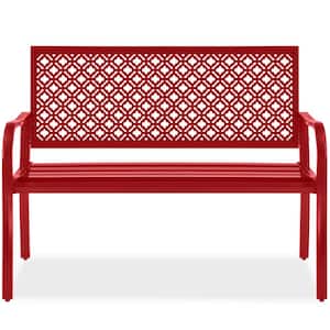 2-Person Rose Red Metal Outdoor Geometric Garden Bench