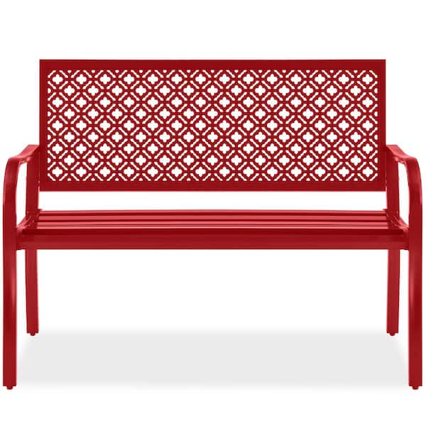 Best Choice Products 2-Person Rose Red Metal Outdoor Geometric Garden Bench