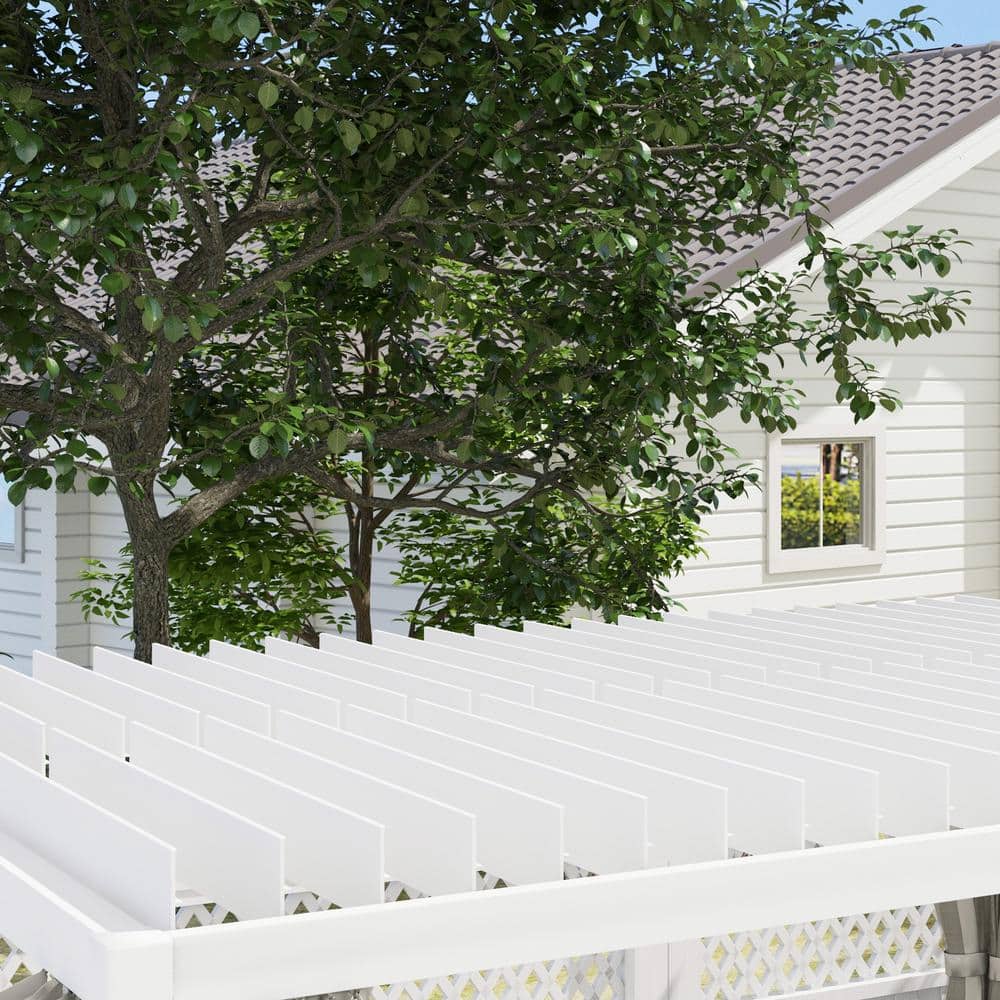 White Aluminum Outdoor Pergola with Adjustable Canopy and Curtains