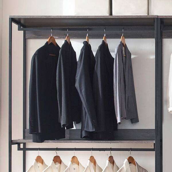 Klair Living Monica 143 in. W Rustic Gray Walk-in Wood Closet