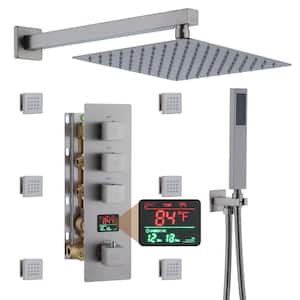 3 Function Digital Display Single Handle 1-Spray Shower Faucet 1.8 GPM with Body Spray in. Brushed Nickel