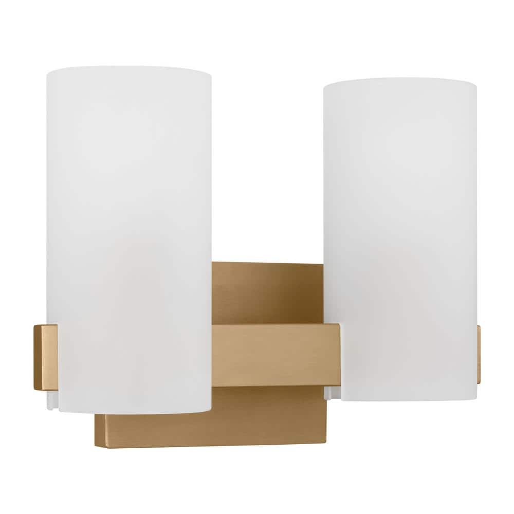 Rhode Satin Brass 2-Light Vanity with Etched Glass Shades