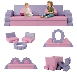 Pink 10-Pieces Baby Climbing and Crawl Foam Play Set, Foam Climbing Blocks Convertible Sofa, Kids Play Couch
