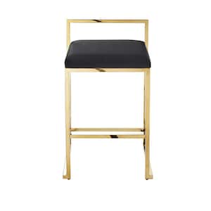 Amariah Collection 31in Height Bar Stool Geometric Frame Leather PU in Black/Gold
