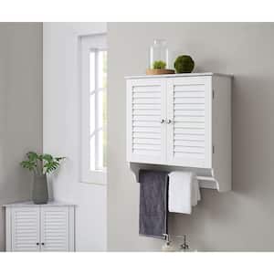 SignatureHome Finish White Bathroom Medicine Chest/Towel Rack, Wall Cabinet With Adjustable Shelf. Size: 9W x 24L x 25H