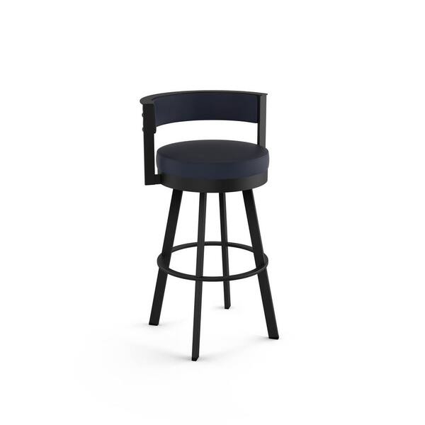 Amisco Browser 26 In Navy Blue Faux, Black Metal And Leather Counter Stools