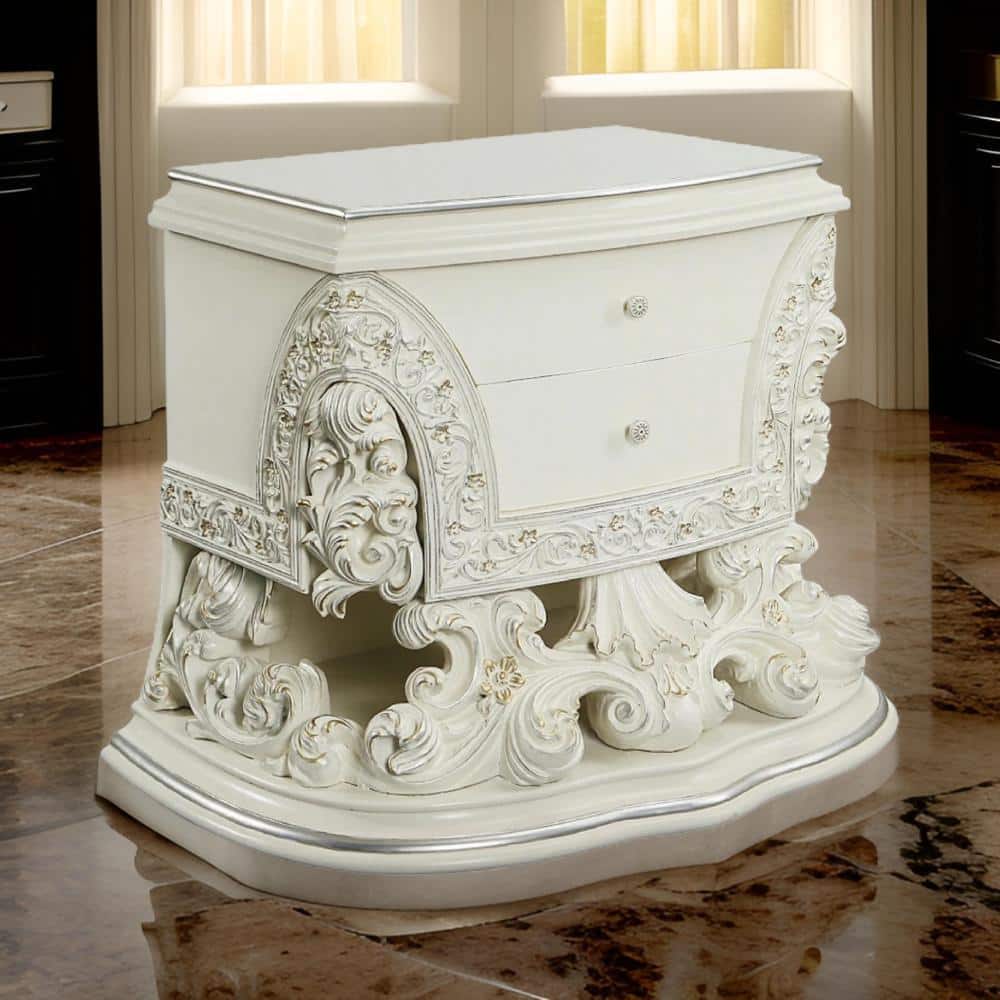 40 in. 2-Drawer White Wooden Nightstand
