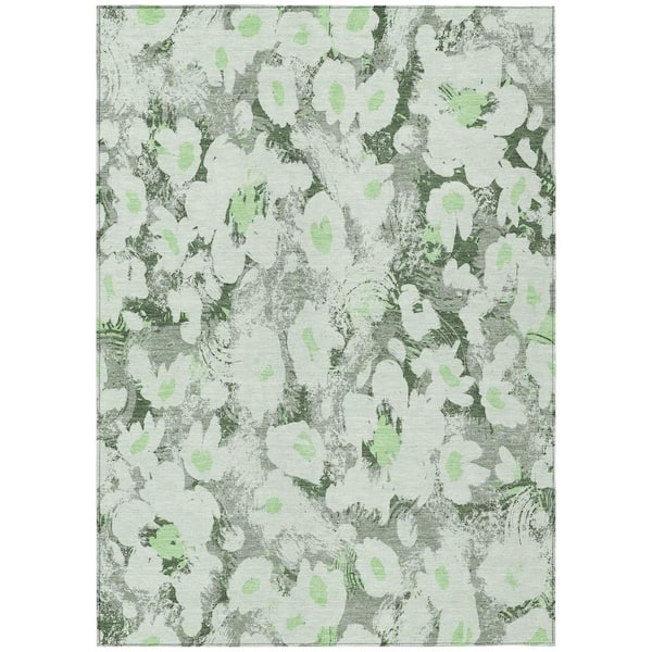 Artichoke Green 3 ft. x 5 ft. Woven Floral Polyester Rectangle Indoor/Outdoor Area Rug
