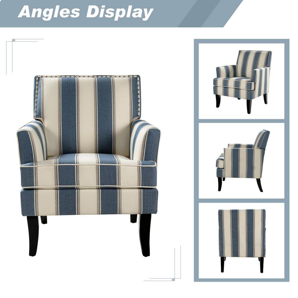 Navy Stripe Gleaming Nailhead Trim Club Accent Chair