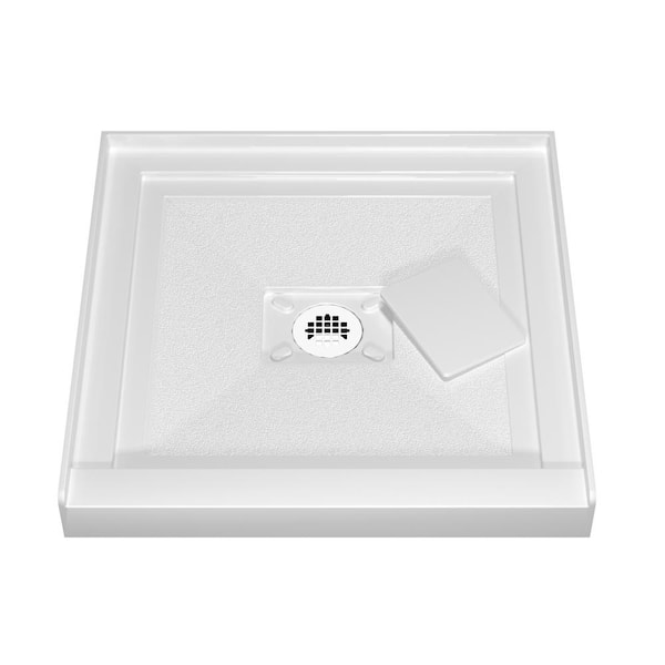 NTQ 30 in. L x 30 in. W Acrylic Single Threshold Alcove Floor Rectangular Shower Pan Base with Center Drain in White
