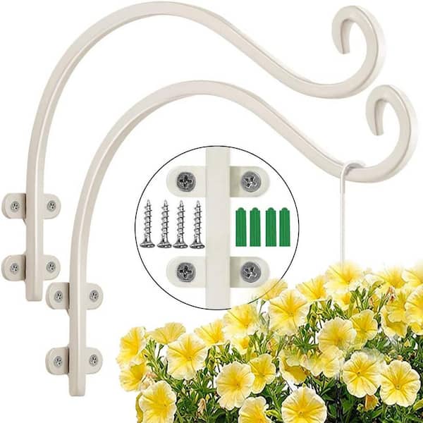12 in. Wall-Mounted Plant Bracket Outdoor White Plant Hooks for Hanging Flower Baskets (4-Pieces) Metal
