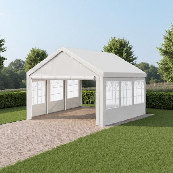 10 ft. W x 20 ft. D x 9 ft. H White Roof Metal Carport Outdoor