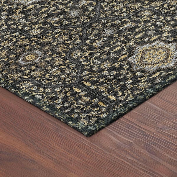 Chantille Machine Washable Indoor/Outdoor Abstract ACN2409 Black 2 ft. x 7 ft. Runner Rug