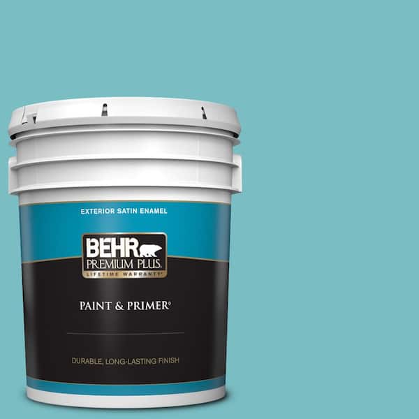 BEHR PREMIUM PLUS 5 gal. #M460-4 Pure Turquoise Satin Enamel Exterior Paint & Primer