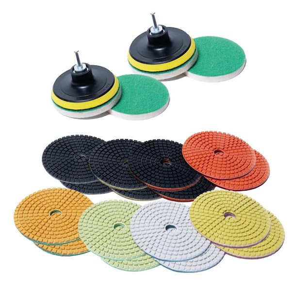 2-Pack 4 in. Wet/Dry Diamond Polishing Pads 50-6000 Grit (20 Pads) with 5/8-11 in. Backer Pads, for Stone and Concrete