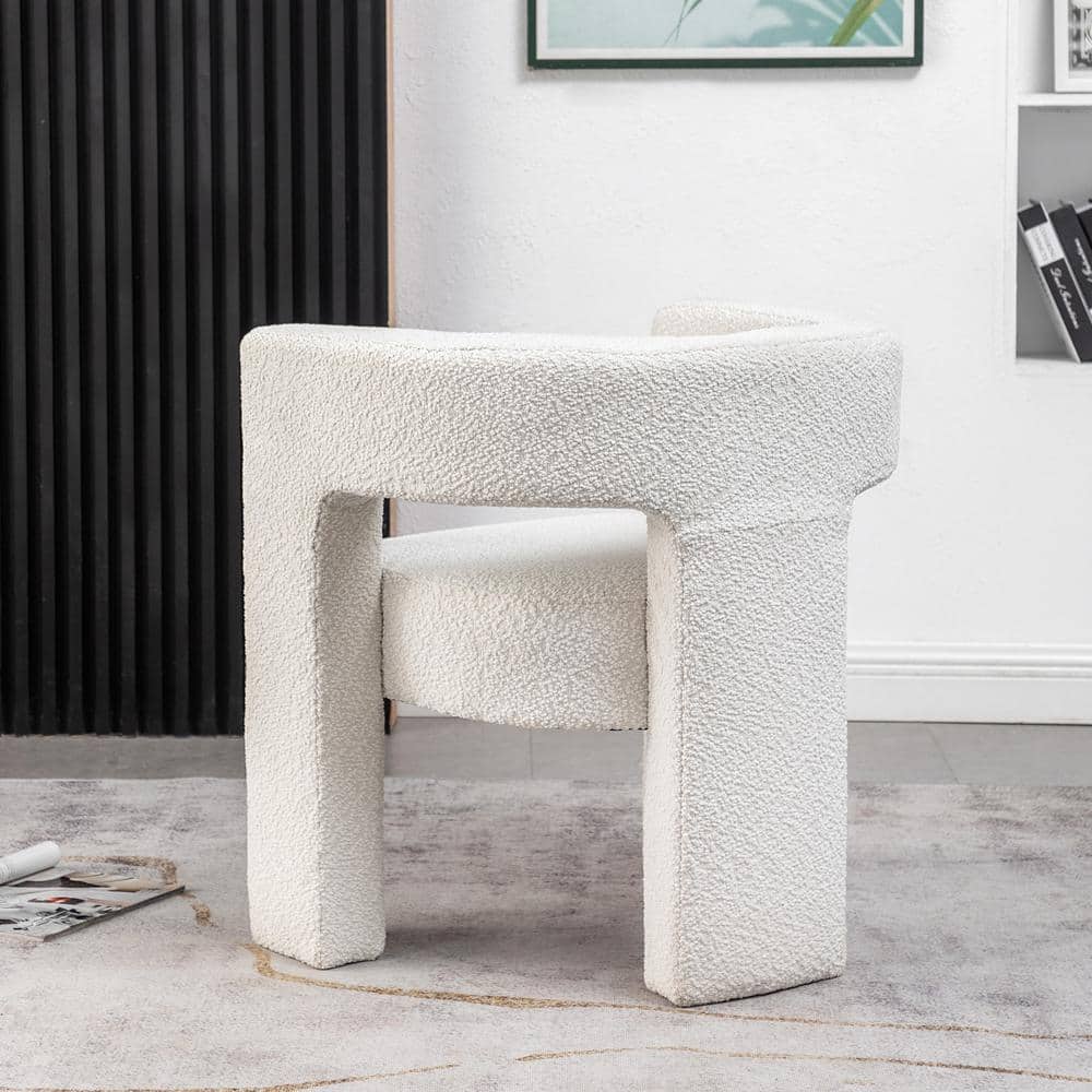 Cream Boucle Upholstered Barrel Accent Chair with Wood Frame