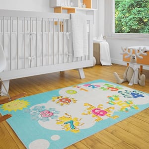 Cotton Washable 123 Multi-Colored 39.5 in. x 59 in. Educational for Kids Room Area Rug