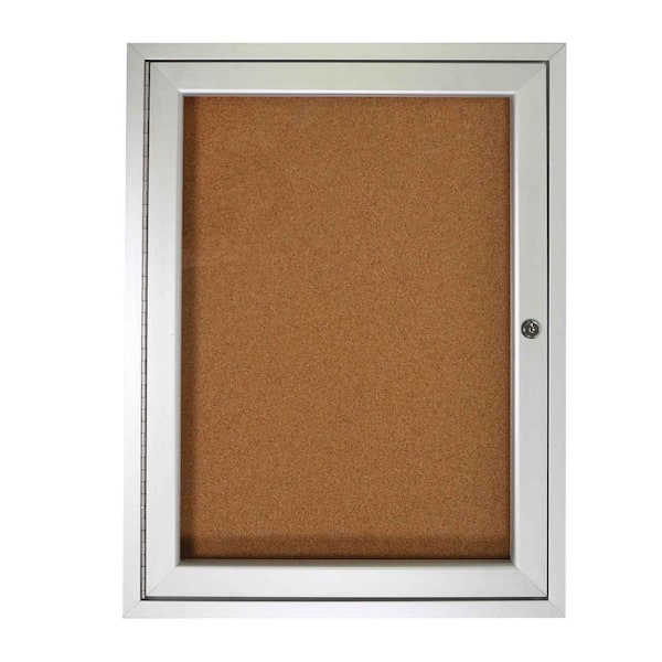 ghent 1 Door Enclosed Natural Cork Bulletin Board with Satin Frame, 24 in. H x 18 in. W