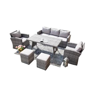 Cairo Gray 6-pieces Wicker Conversation Sofa set With Gray Cushions