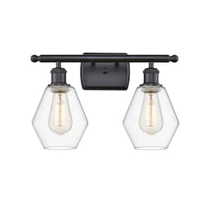 Cindyrella 16 in. 2-Light Matte Black Vanity Light with Clear Glass Shade