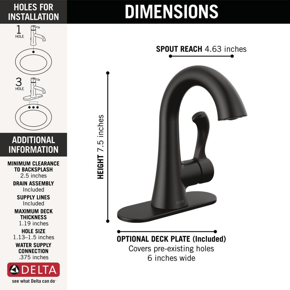 Esato Matte Black Single Handle Bathroom Faucet with Drain Assembly