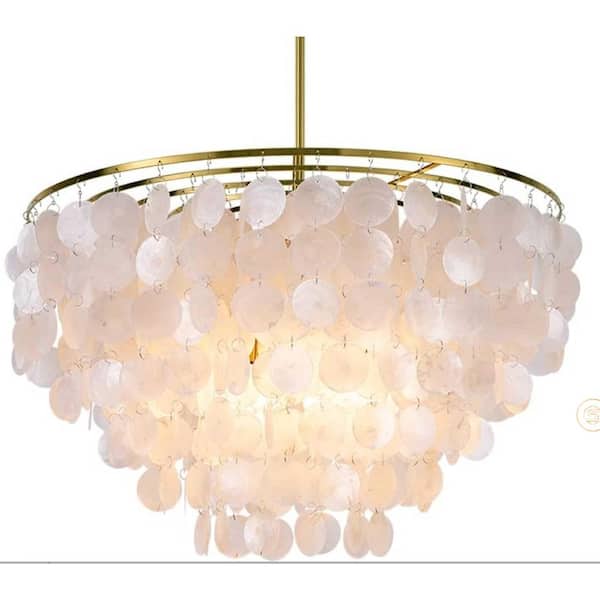 23.6 in. 7-Light Gold Chandelier with Glass Disc Accents, Round Pendant for Dining Room, Foyer, Bedroom with E12 Bulbs