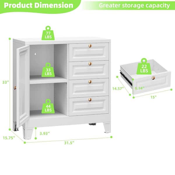 Boyel Living White 33 in. H Metal Storage Cabinet Bathroom Floor