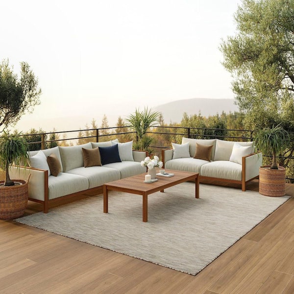 Positano Beige 9 ft. x 12 ft. Solid Contemporary Indoor/Outdoor Patio Area Rug