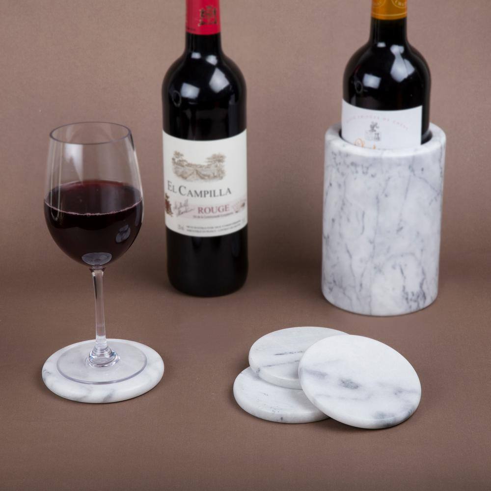White Round Marble Coasters Set of 4