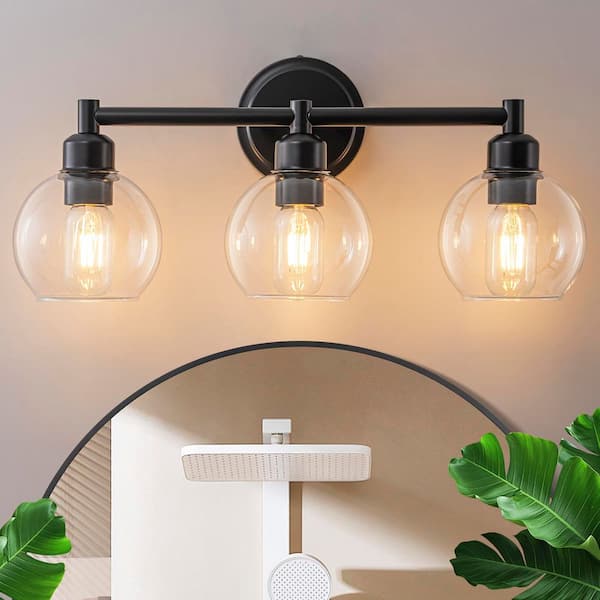18.9 in. 3-Light Black Modern/Contemporary Vanity Light with Globe Glass Shades