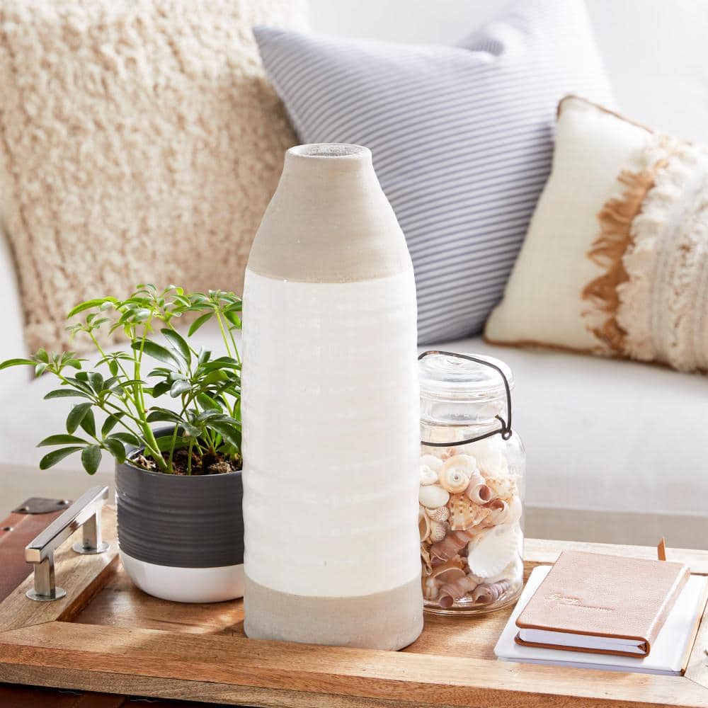 Gray and White Ceramic Bud Vase, 14"