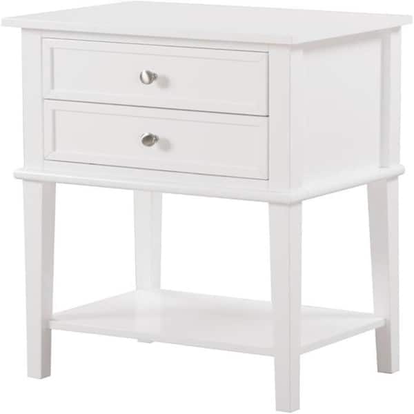 White Finish, 2 Drawers Nightstand