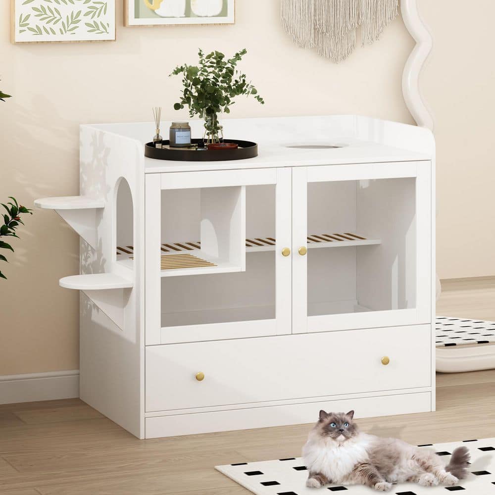 XL Large Cat Litter Box Furniture Hidden, Cat Cabinet Nightstand Side Table with Large Drawer and Stairs for Living Room price history on PriceWatchPro