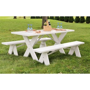 6 ft. White Vinyl Table with Unattached Plastic Outdoor Patio Bench